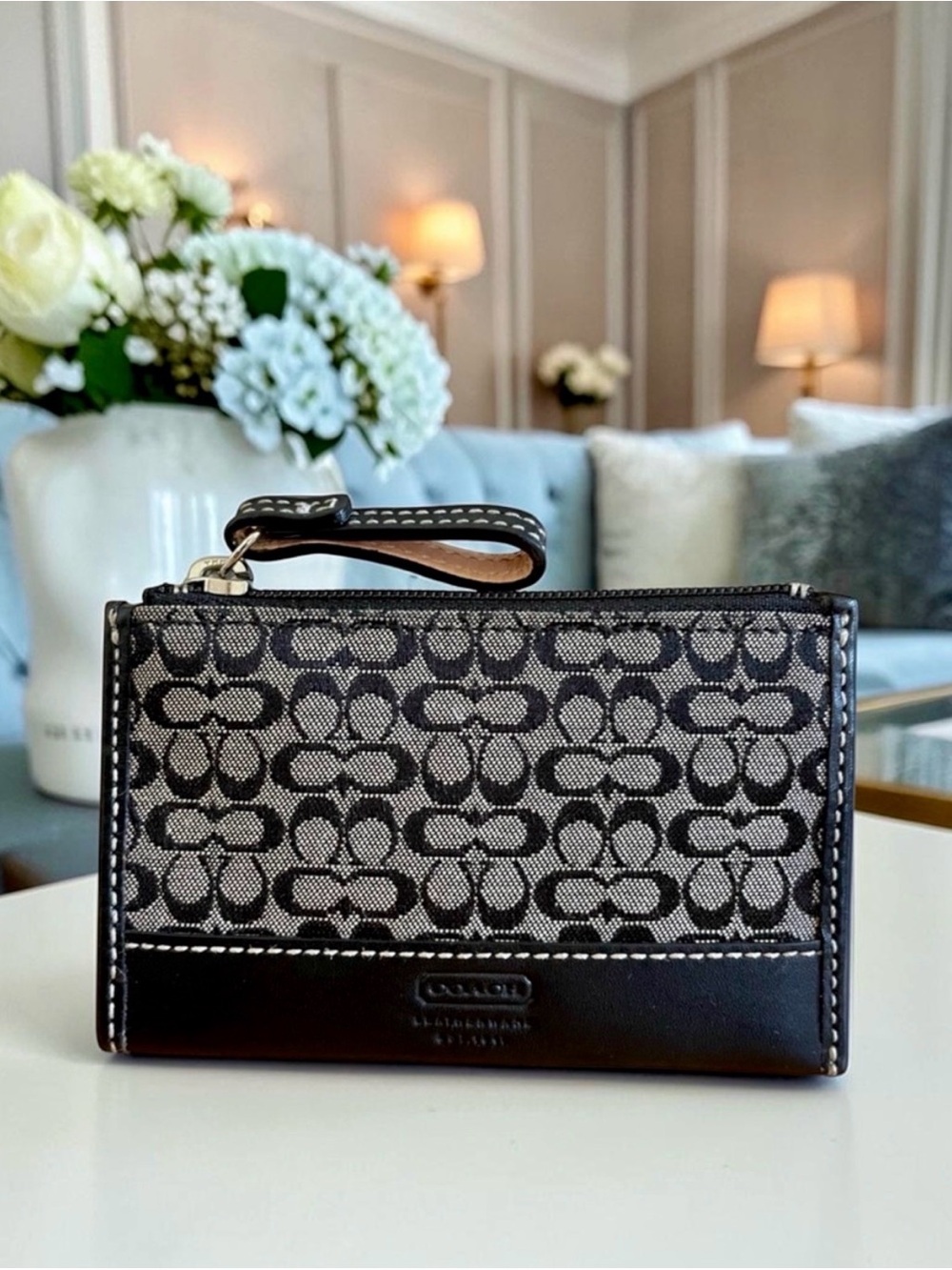 Coach Black & Gray Signature Canvas Mini Coin ID case